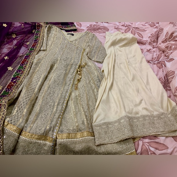 ASIM JOFA  Cream and Purple Embellished Dress - Picture 13 of 17